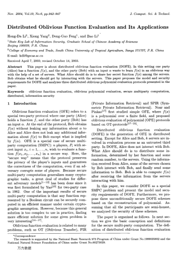 Distributed Oblivious Function Evaluation and Its Applications