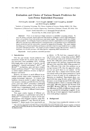 Evaluation and Choice of Various Branch Predictors for Low-Power Embedded Processor