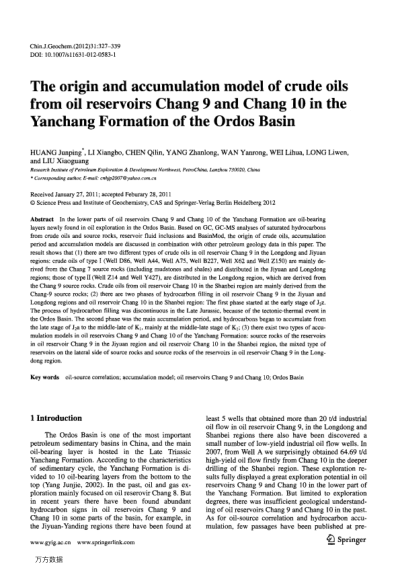 The origin and accumulation model of crude oils from oil reservoirs Chang 9 and Chang 10 in the Yanc