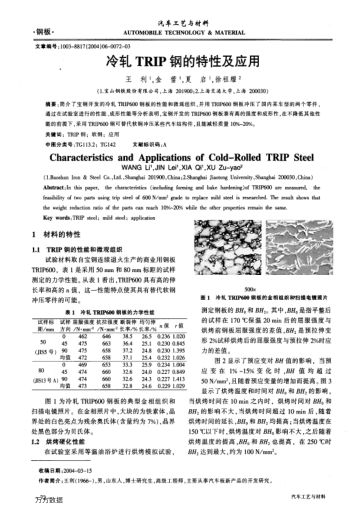 冷軋TRIP鋼的特性及應(yīng)用
