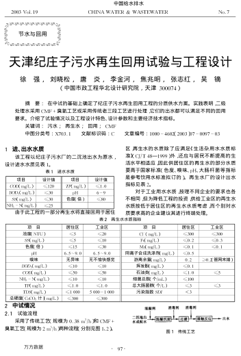 天津紀(jì)莊子污水再生回用試驗(yàn)與工程設(shè)計(jì)