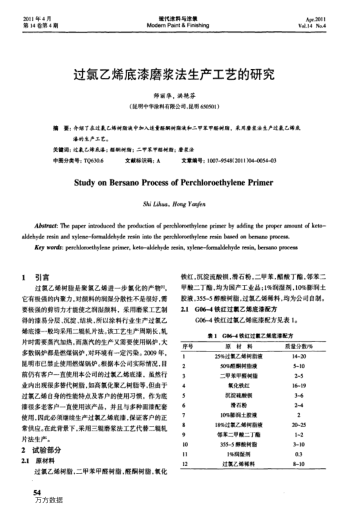 過氯乙烯底漆磨漿法生產(chǎn)工藝的研究