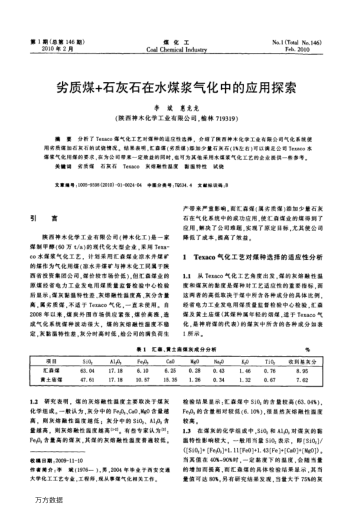 劣質(zhì)煤+石灰石在水煤漿氣化中的應(yīng)用探索