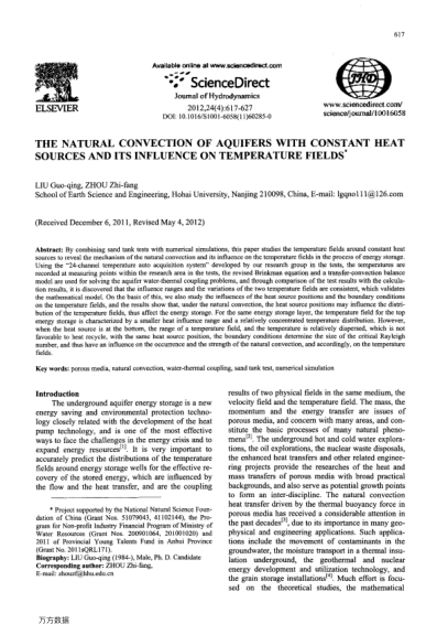 THE NATURAL CONVECTION OF AQUIFERS WITH CONSTANT HEAT SOURCES AND ITS INFLUENCE ON TEMPERATURE FIELD