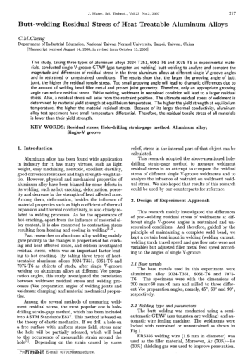 Butt-welding Residual Stress of Heat Treatable Aluminum Alloys