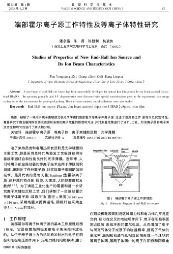 端部霍爾離子源工作特性及等離子體特性研究