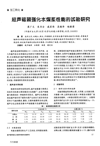 超聲輻照強化水煤漿性能的試驗研究