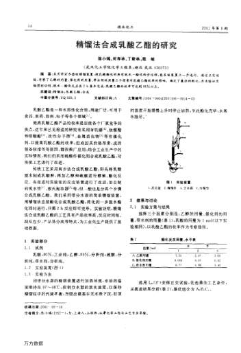 精餾法合成乳酸乙酯的研究