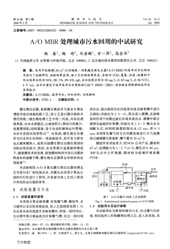 A/O MBR處理城市污水回用的中試研究