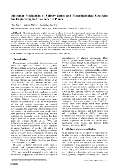 Molecular Mechanism of Salinity Stress and Biotechnological Strategies for Engineering Salt Toleranc