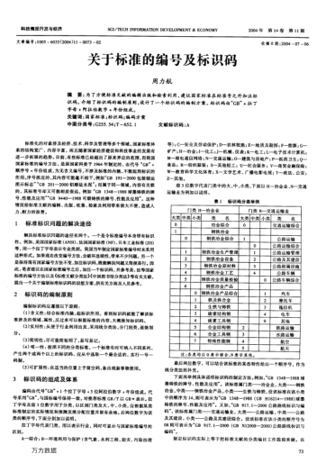 關于標準的編號及標識碼