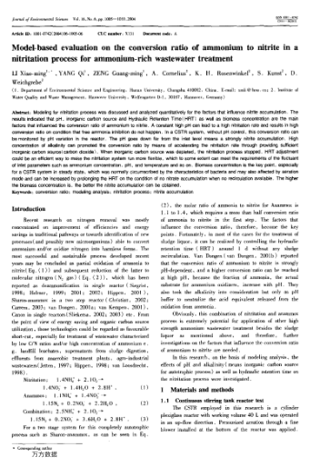 Model-based evaluation on the conversion ratio of ammonium to nitrite in a nitritation process for a