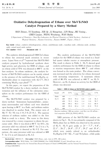 漿態(tài)法制備的MoVTeNbO催化劑上的乙烷氧化脫氫