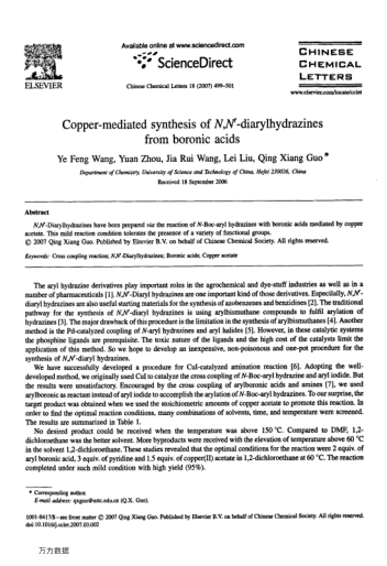 Copper-mediated synthesis of N,N'-diarylhydrazines from boronic acids