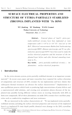 SURFACE ELECTRICAL PROPERTIES AND STRUCTURE OF YTTRIA-PARTIALLY-STABILIZED ZIRCONIA IMPLANTED WITH 