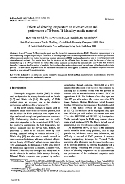 Effects of sintering temperature on microstructure and performance of Ti-based Ti-Mn alloy anodic ma
