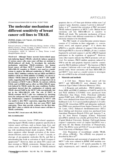 The molecular mechanism of different sensitivity of breast cancer cell lines to TRAIL