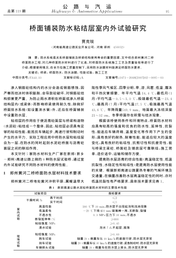 橋面鋪裝防水粘結(jié)層室內(nèi)外試驗(yàn)研究