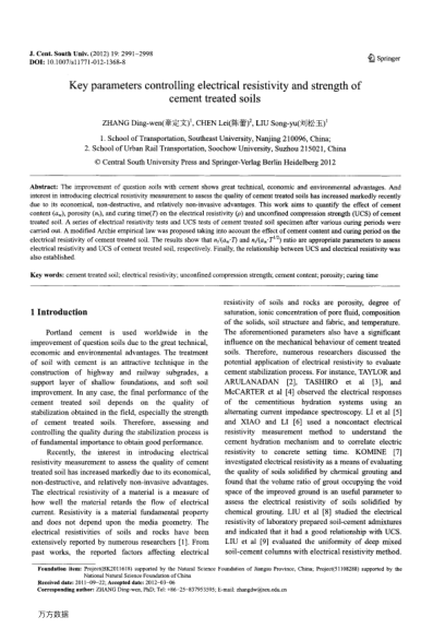 Key parameters controlling electrical resistivity and strength of cement treated soils