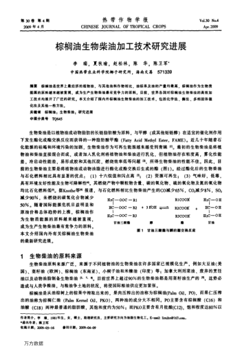 棕櫚油生物柴油加工技術(shù)研究進展