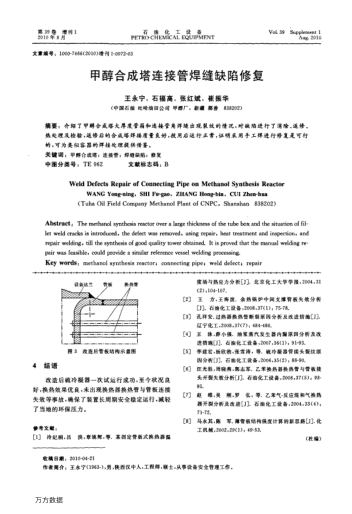 甲醇合成塔連接管焊縫缺陷修復(fù)