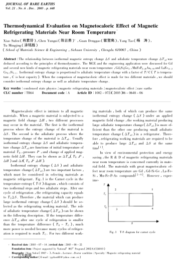 Thermodynamical Evaluation on Magnetocaloric Effect of Magnetic Refrigerating Materials Near Room Te