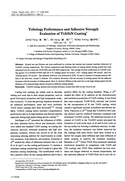 Tribology Performance and Adhesive Strength Evaluation of TiA1SiN Coating