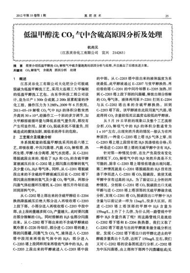 低溫甲醇洗CO2氣中含硫高原因分析及處理