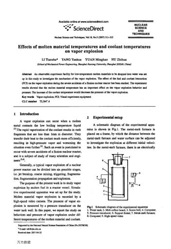 Effects of molten material temperatures and coolant temperatures on vapor explosion