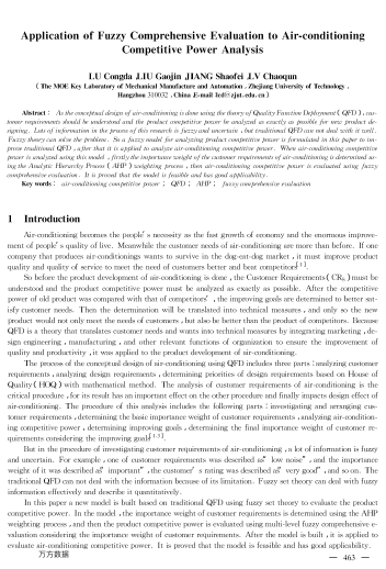 Application of Fuzzy Comprehensive Evaluation to Air-conditioning Competitive Power Analysis