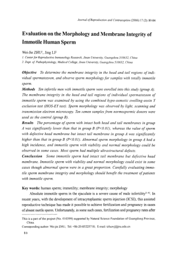 Evaluation on the Morphology and Membrane Integrity of Immotile Human Sperm