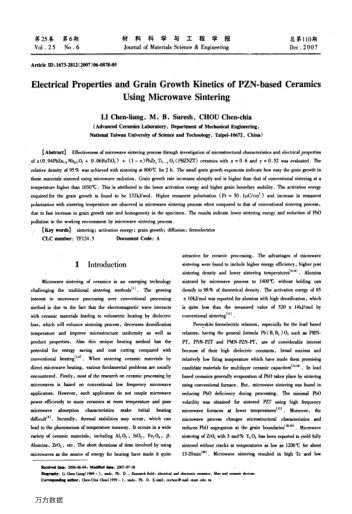 Electrical Properties and Grain Growth Kinetics of PZN-based Ceramics Using Microwave Sintering