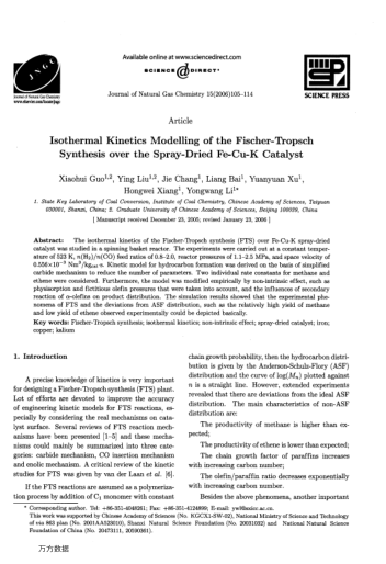 Isothermal Kinetics Modelling of the Fischer-Tropsch Synthesis over the Spray-Dried Fe-Cu-K Catalyst