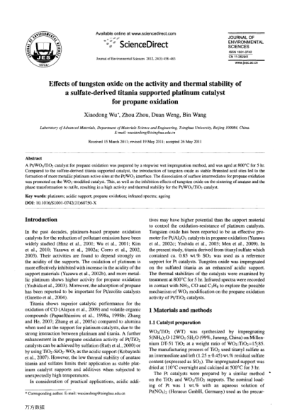 Effects of tungsten oxide on the activity and thermal stability of a sulfate-derived titania support