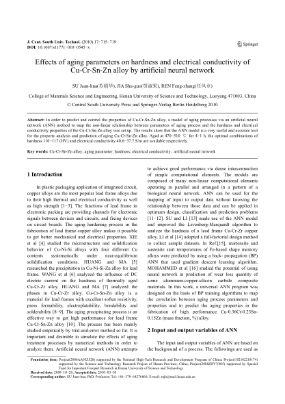 Effects of aging parameters on hardness and electrical conductivity of Cu-Cr-Sn-Zn alloy by artifici