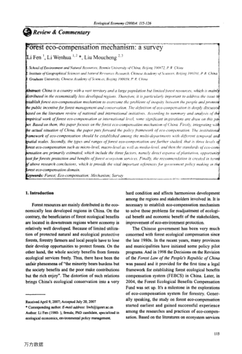 Forest eco-compensation mechanism:a survey