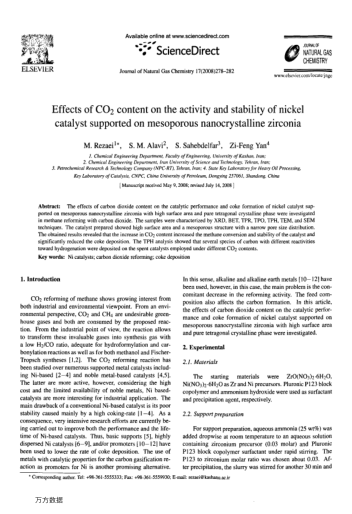 Effects of CO2 content on the activity and stability of nickel catalyst supported on mesoporous nano