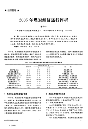 2005年煤炭經(jīng)濟運行評析