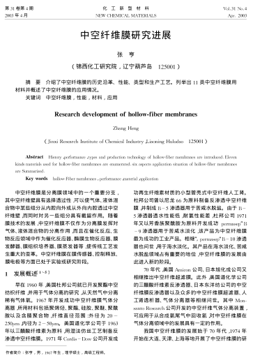 中空纖維膜研究進展