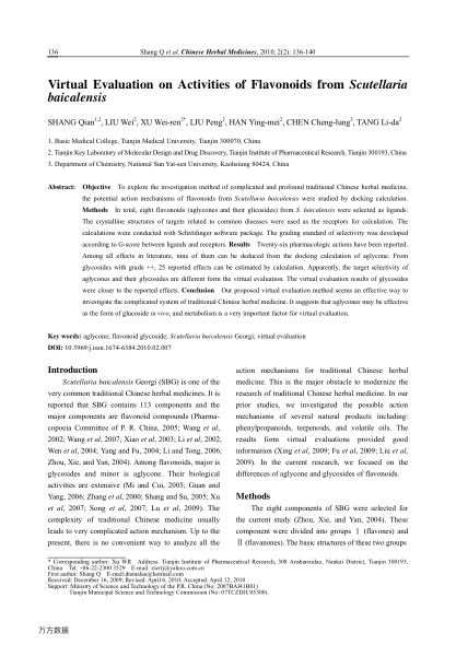 Virtual Evaluation on Activities of Flavonoids from Scutellaria baicalensis