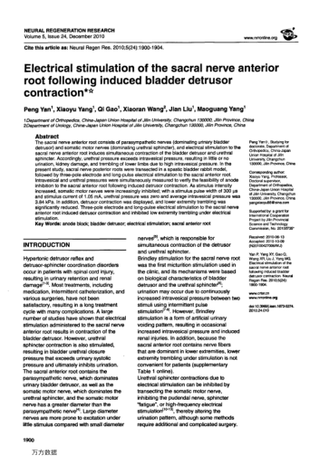 Electrical stimulation of the sacral nerve anterior root following induced bladder detrusor contract