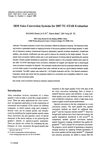IBM Voice Conversion Systems for 2007 TC-STAR Evaluation