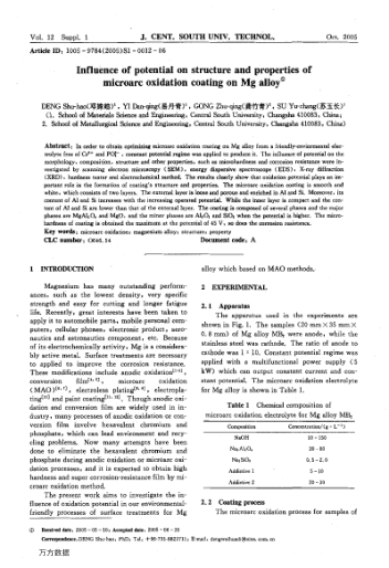 Influence of potential on structure and properties of microarc oxidation coating on Mg alloy