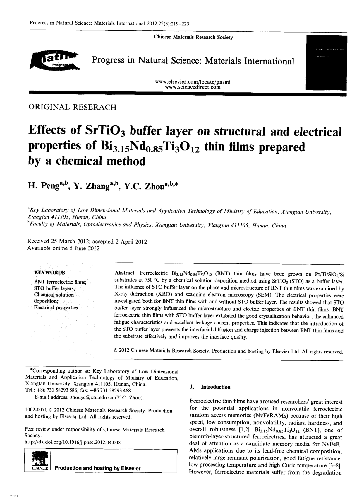 Effects of SrTiO3 buffer layer on structural and electrical properties of Bi3.15Nd0.85Ti3O12 thin fi