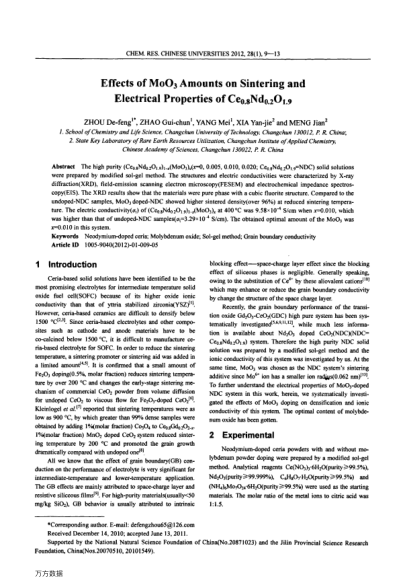 Effects of MoO3 Amounts on Sintering and Electrical Properties of Ce0.8Nd0.2O1.9