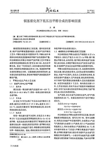 銅基催化劑下低壓法甲醇合成的影響因素