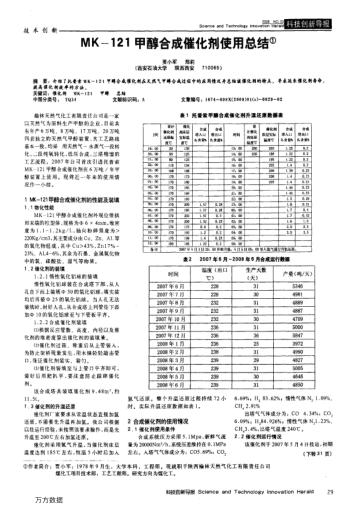MK-121甲醇合成催化劑使用總結(jié)