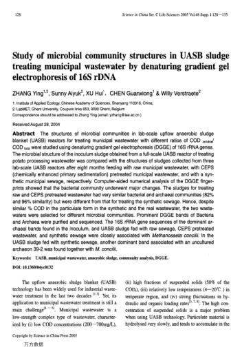 Study of microbial community structures in UASB sludge treating municipal wastewater by denaturing g