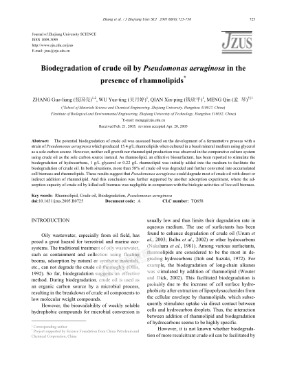 Biodegradation of crude oil by Pseudomonas aeruginosa in the presence of rhamnolipids
