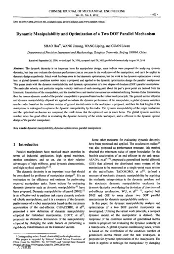 Dynamic Manipulability and Optimization of a Two DOF Parallel Mechanism